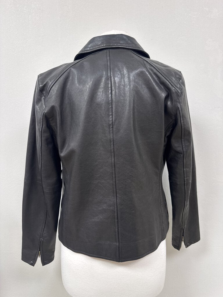 Eileen Fisher Black Leather Biker Jacket