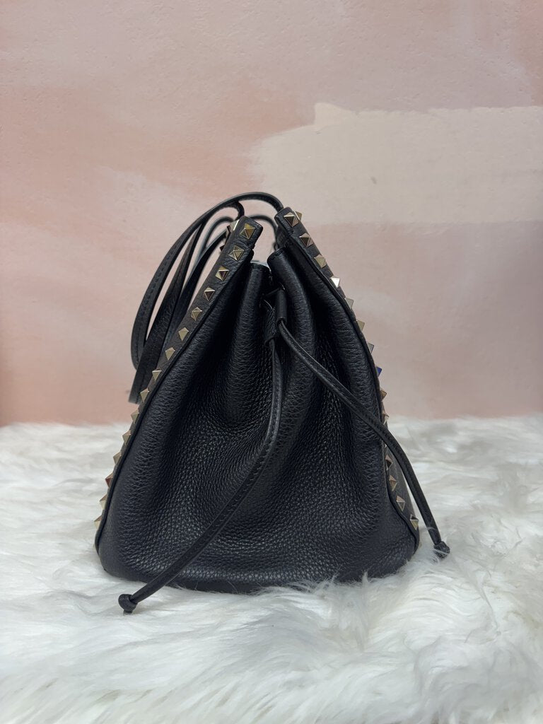 Valentino Black Rockstud Drawstring Tote