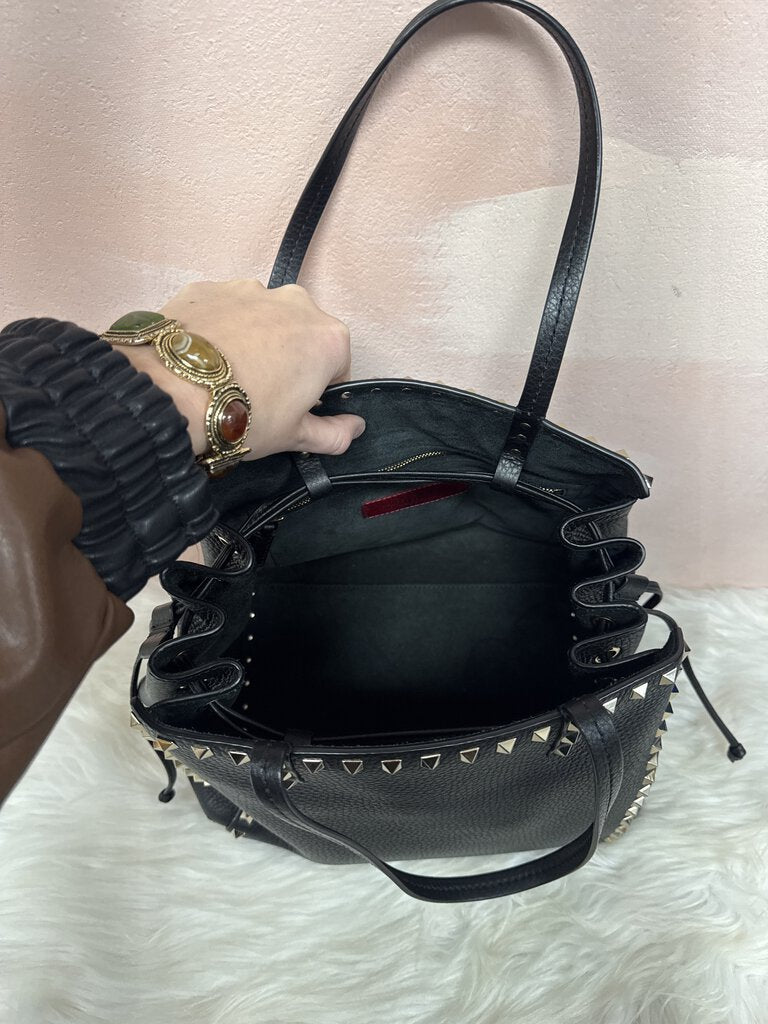 Valentino Black Rockstud Drawstring Tote