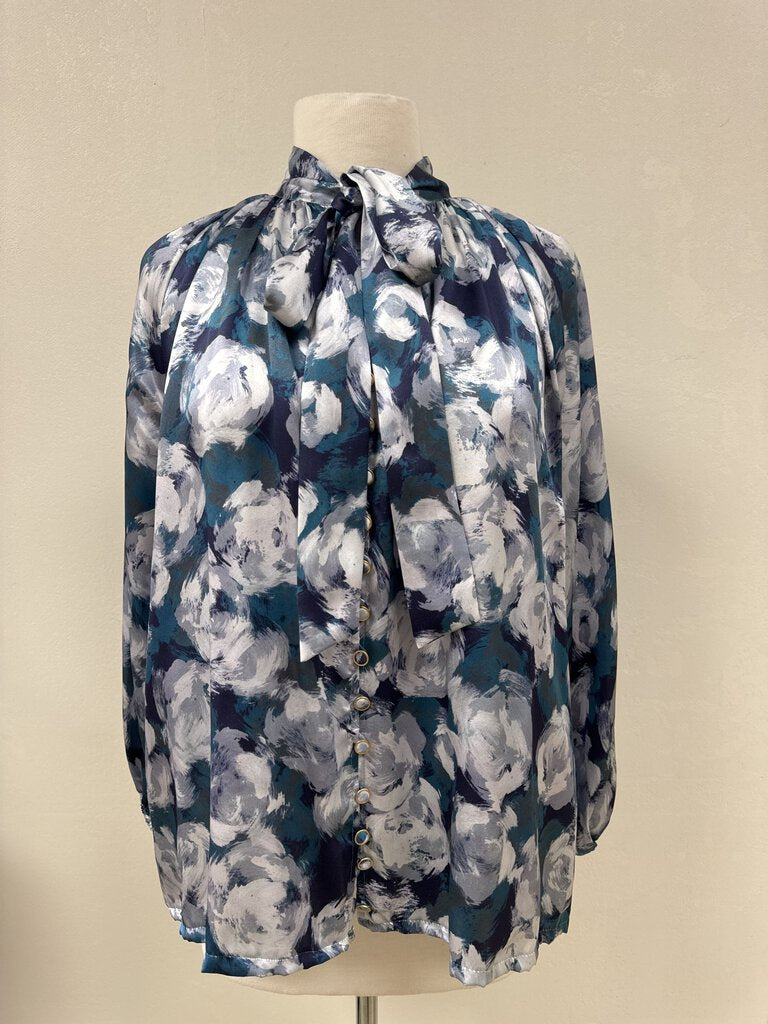 Tyler Boe Blue Floral Silk Blouse