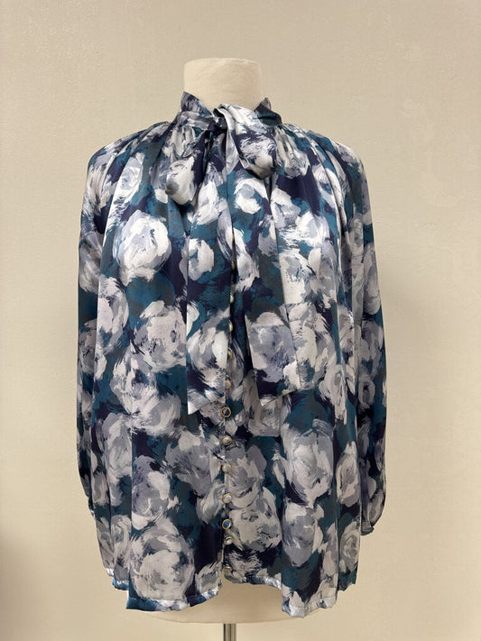 Tyler Boe Blue Floral Silk Blouse