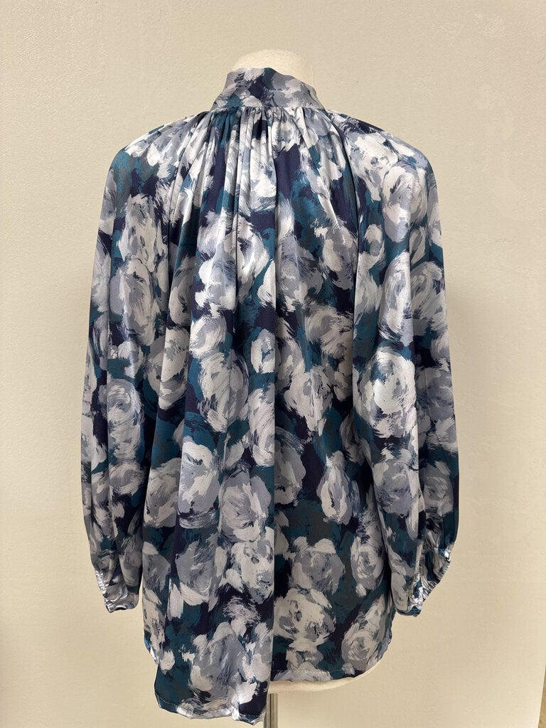 Tyler Boe Blue Floral Silk Blouse