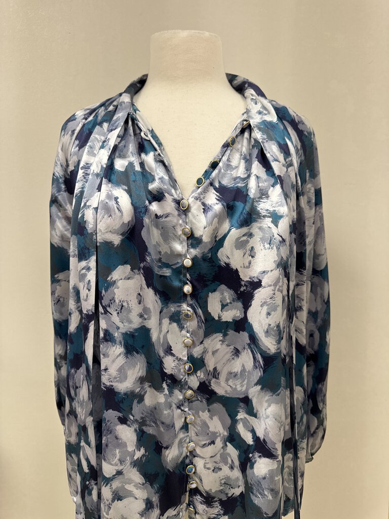 Tyler Boe Blue Floral Silk Blouse