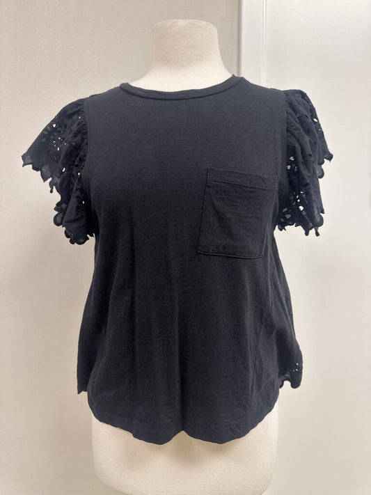 See Worn Kept Black Eyelet Detail Tee