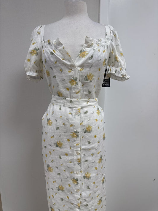 Sleeper Ivory Floral Linen Belted Dress NWT