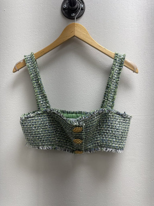 Self Portrait Green Tweed Cropped Top