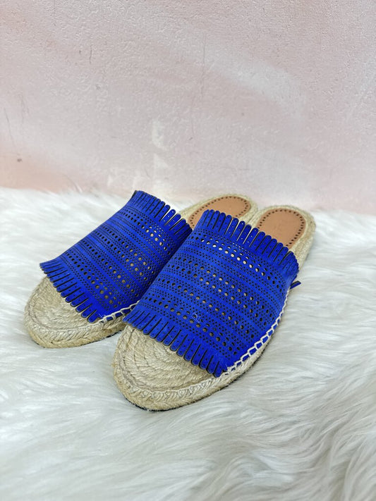 Alaia Cobalt Suede Lasercut Espadrille Slides