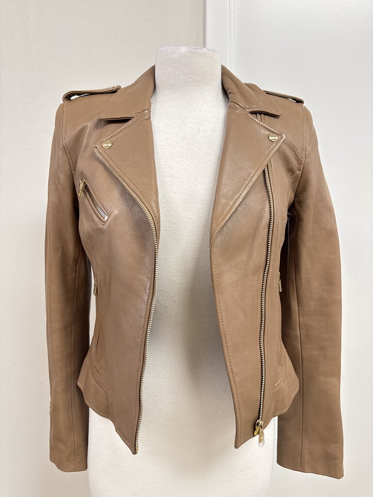 Lamarque Camel Leather Biker Jacket NWT