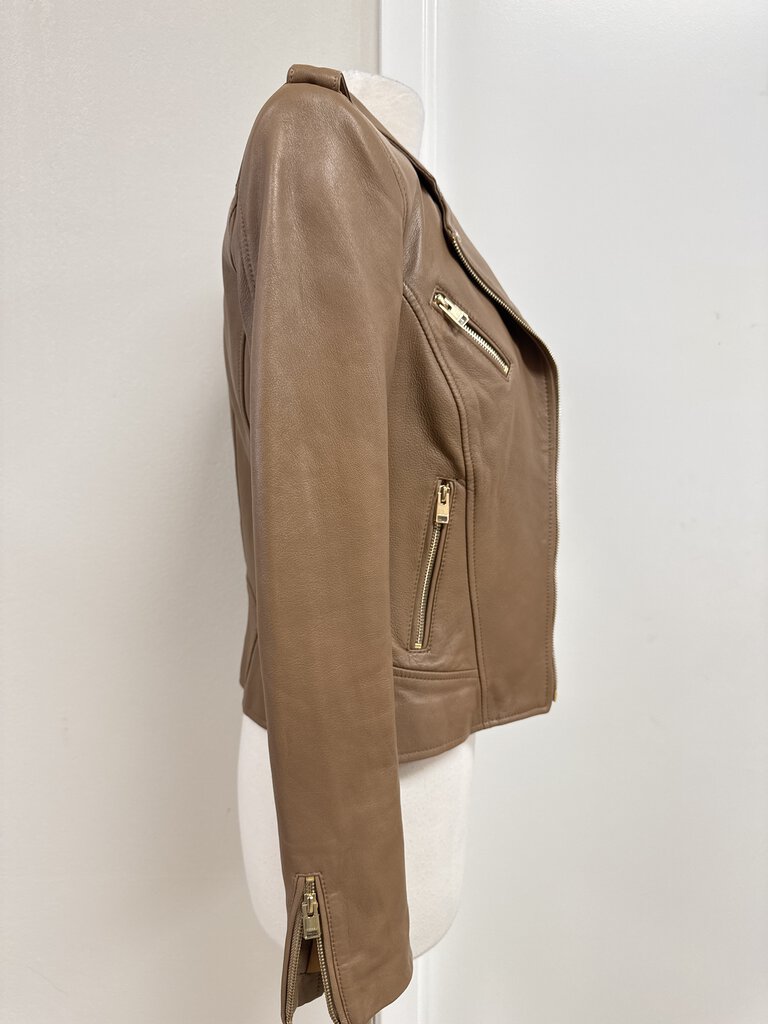 Lamarque Camel Leather Biker Jacket NWT