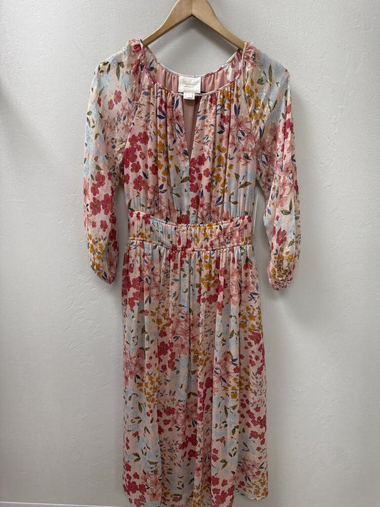 Shoshanna Pink Metallic Floral Maxi Dress NWT