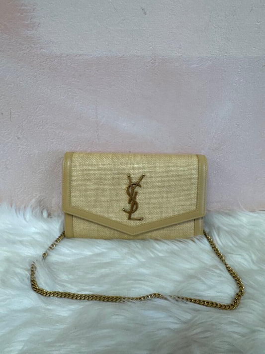 YSL Raffia Uptown Wallet on a Chain Shoulder Bag