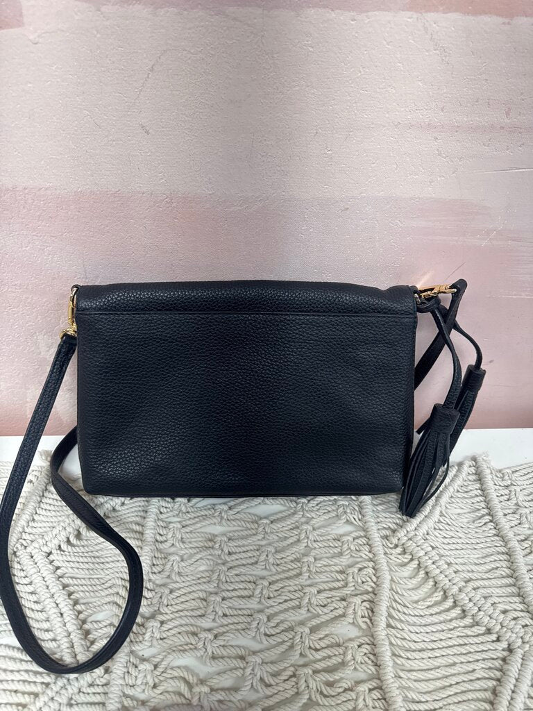 Tory Burch Black Pebbled Flap Tassel Crossbody NWT