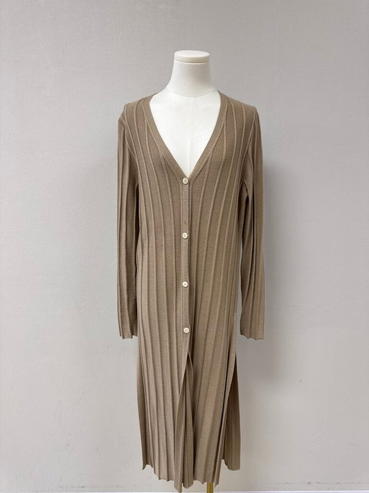 Theory Tan Ribbed Long Cardigan