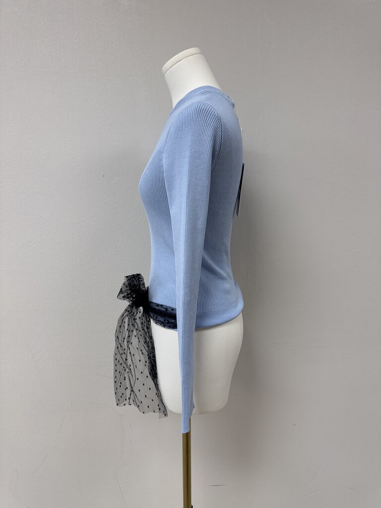 Red Valentino Blue Ribbed Lace Tie Sweater NWT