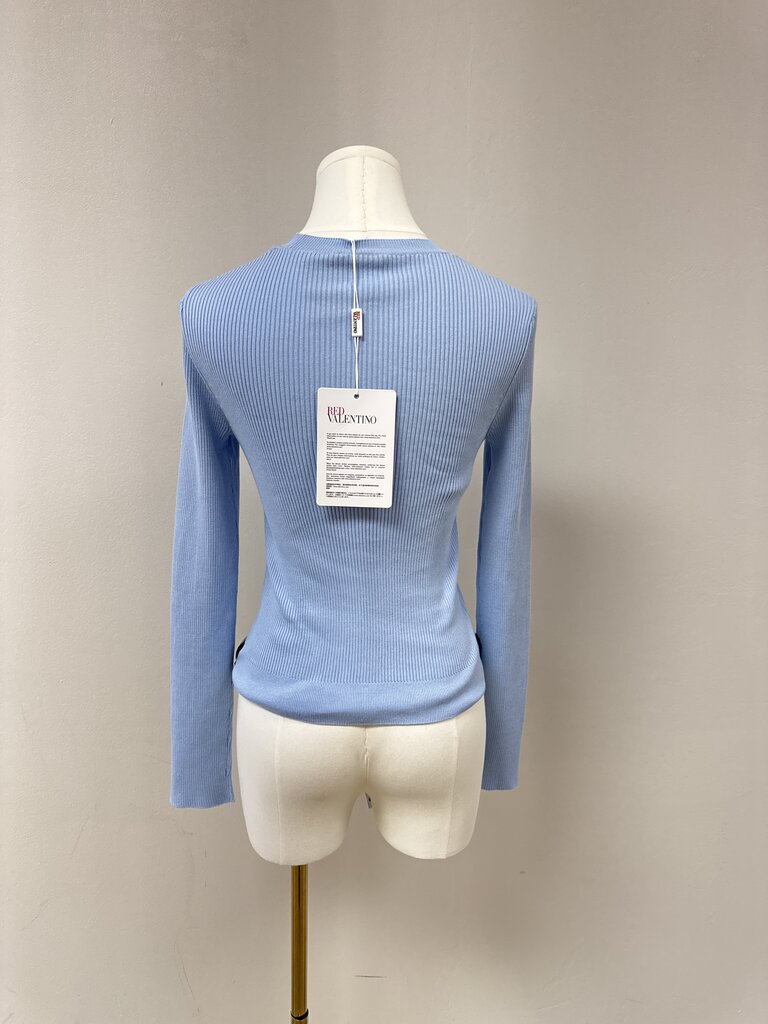 Red Valentino Blue Ribbed Lace Tie Sweater NWT
