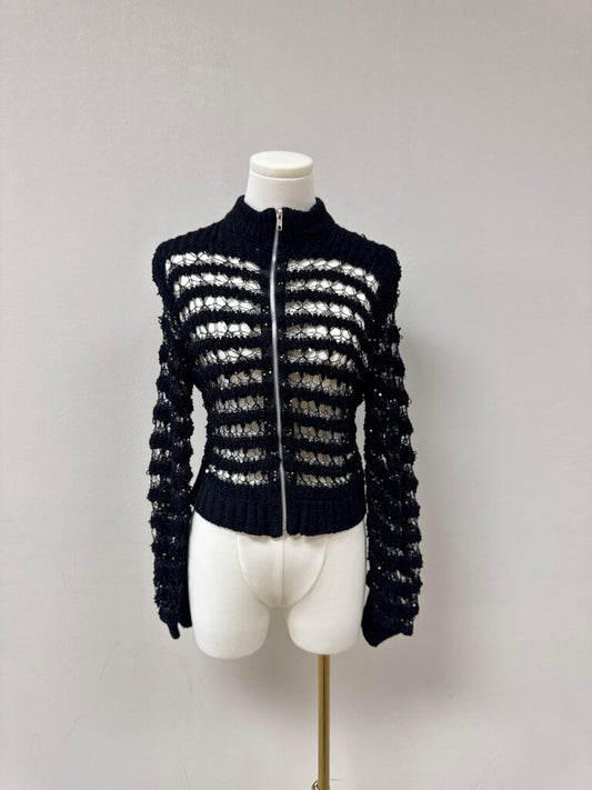 Maria Pavan Black Sequin Open Knit Jacket