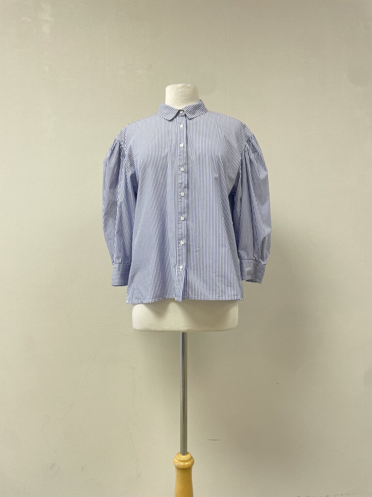 Nation Ltd Blue and White Striped Button Up