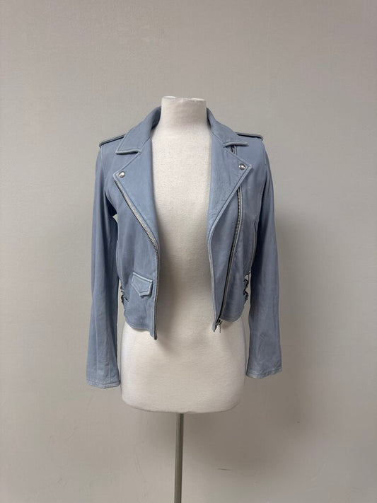 IRO Light Blue Leather Moto Jacket
