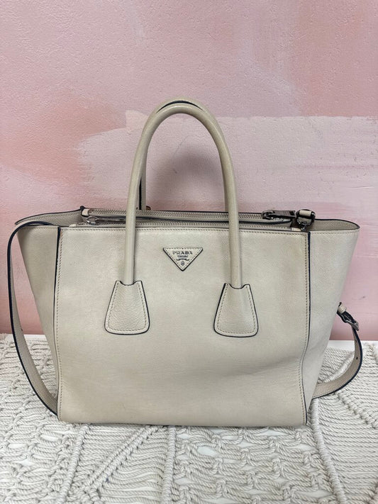 Prada Beige Saffiano Leather Satchel (As Is)