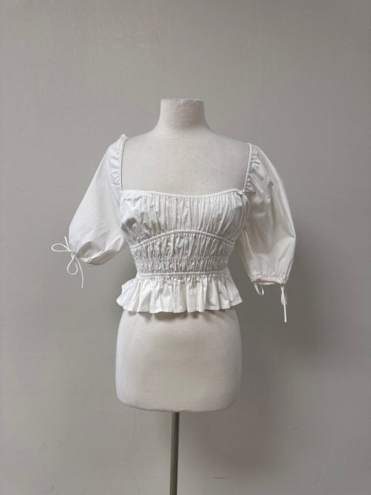 Staud White Ruched Cropped Top