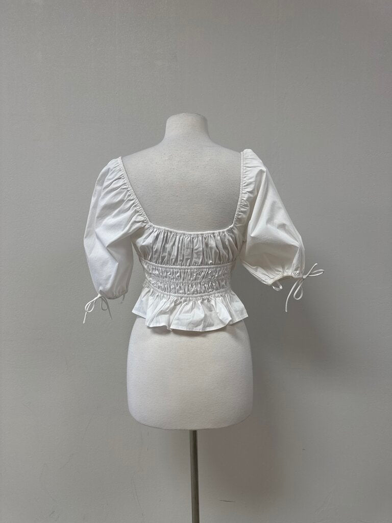 Staud White Ruched Cropped Top