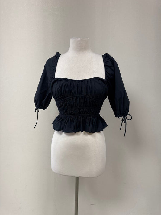Staud Black Ruched Cropped Top