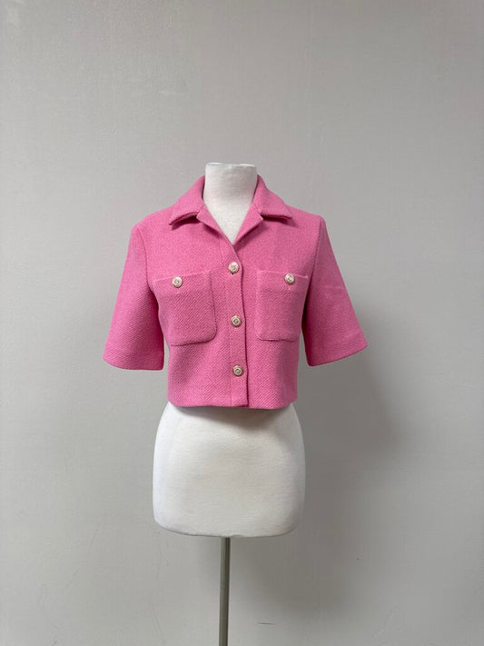Maje Pink Cropped Tweed Jacket