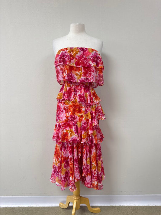 Misa Red Floral Strapless Maxi Dress