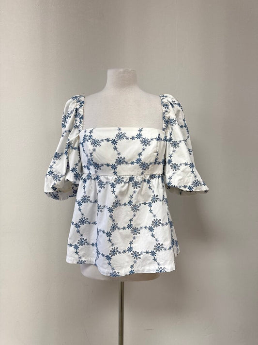 Silvia Tcherassi White and Blue Eyelet Top