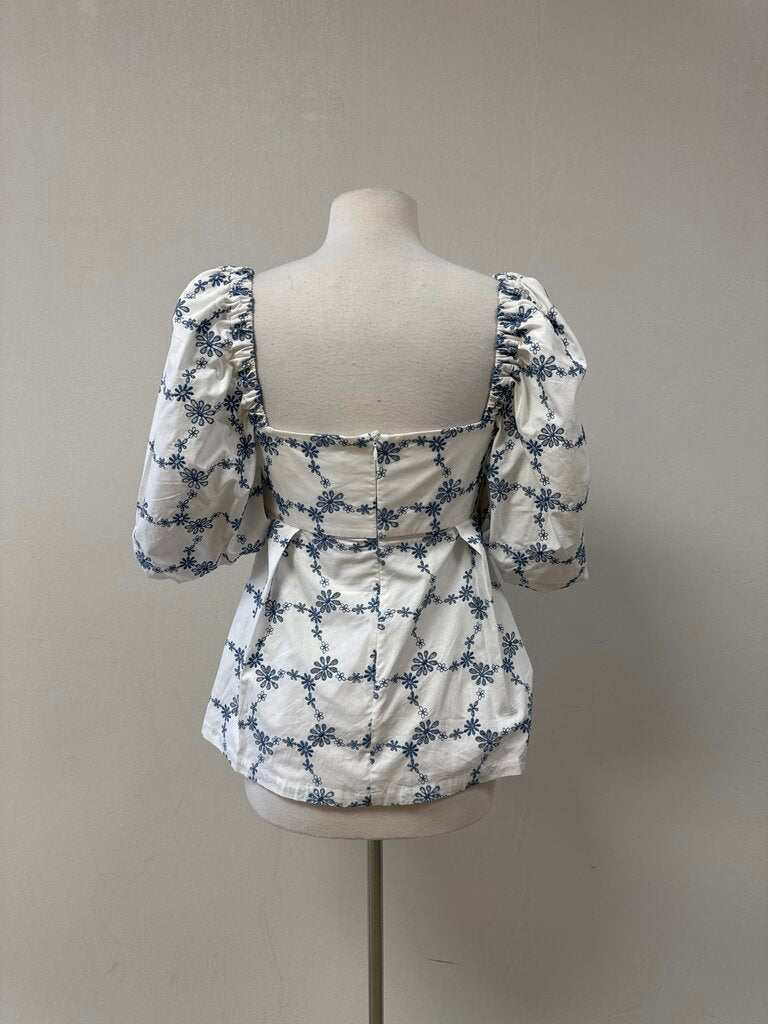 Silvia Tcherassi White and Blue Eyelet Top