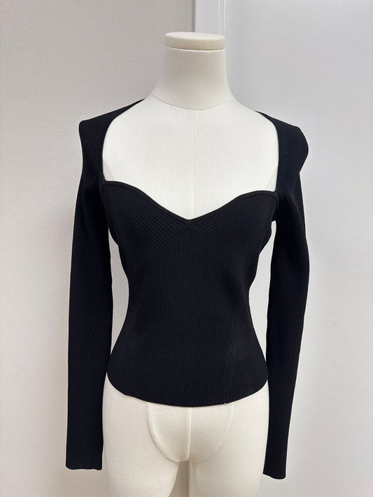 Simkhai Black Ribbed Knit Tee