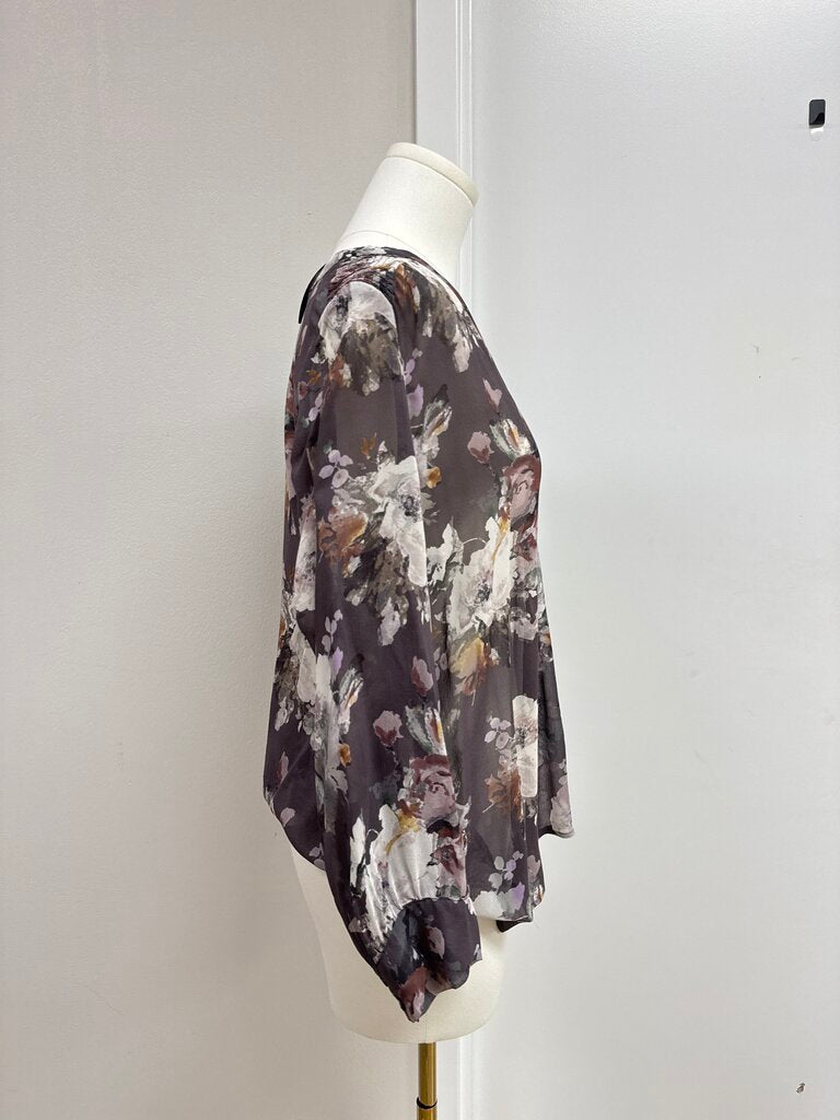 Joie Mauve Floral Sheer Blouse