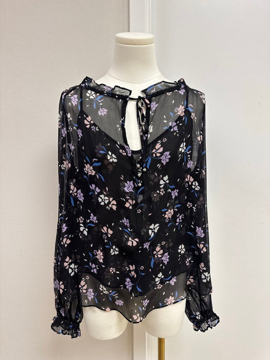 Veronica Beard Black Floral Blouse and Cami Set