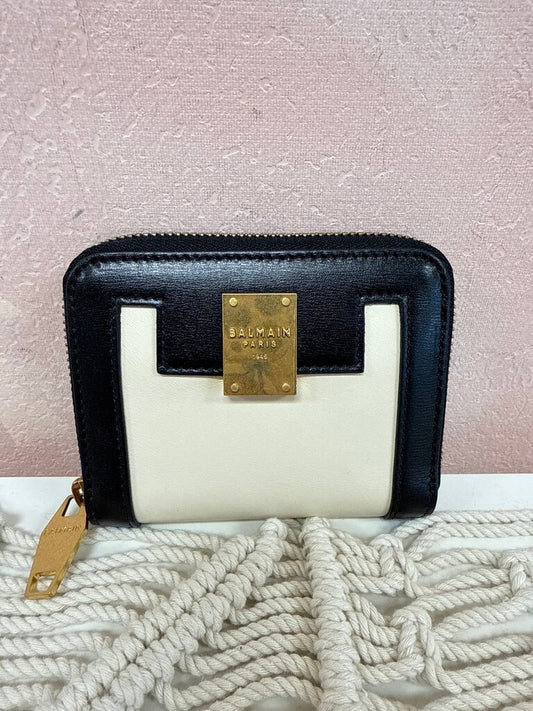 Balmain Black and Ecru Zip Around Coin Wallet