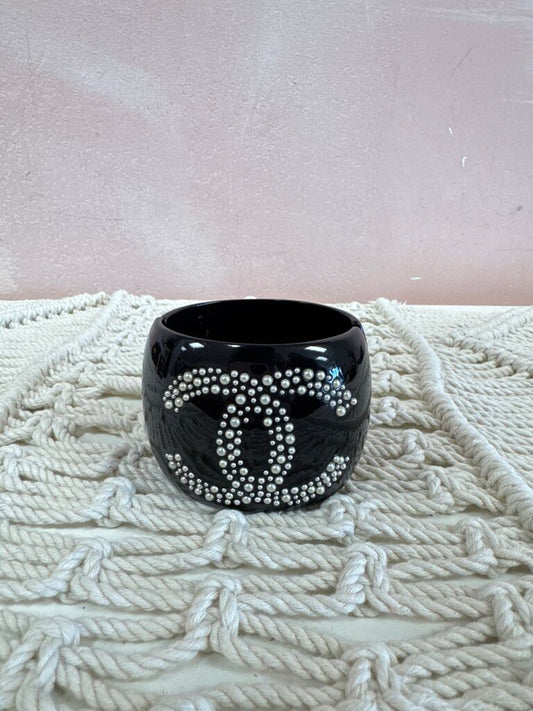 Chanel Black Resin and Pearl Interlocking C Cuff
