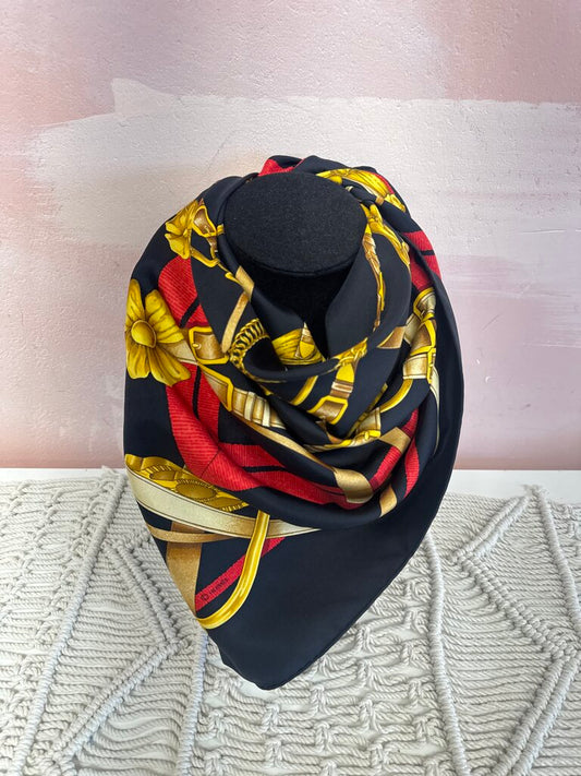 Hermes Black Grande Manage Silk Scarf