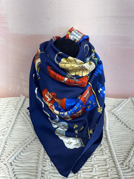 Hermes Navy Pavois Silk Scarf (As Is)