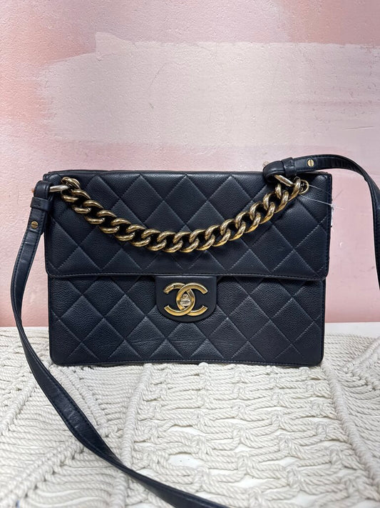 Chanel Black Caviar Leather Trapezio Flap Bag '13-'14