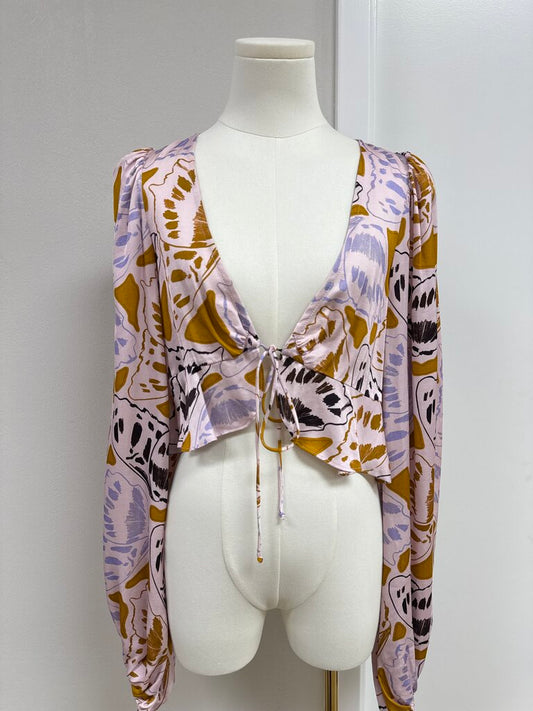 for Love and Lemons Lilac Printed Wrap Top