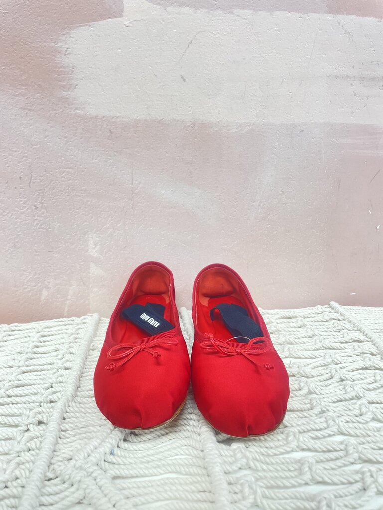 Miu Miu Red Satin Pointe Ballerina Shoe (Orig $1020)