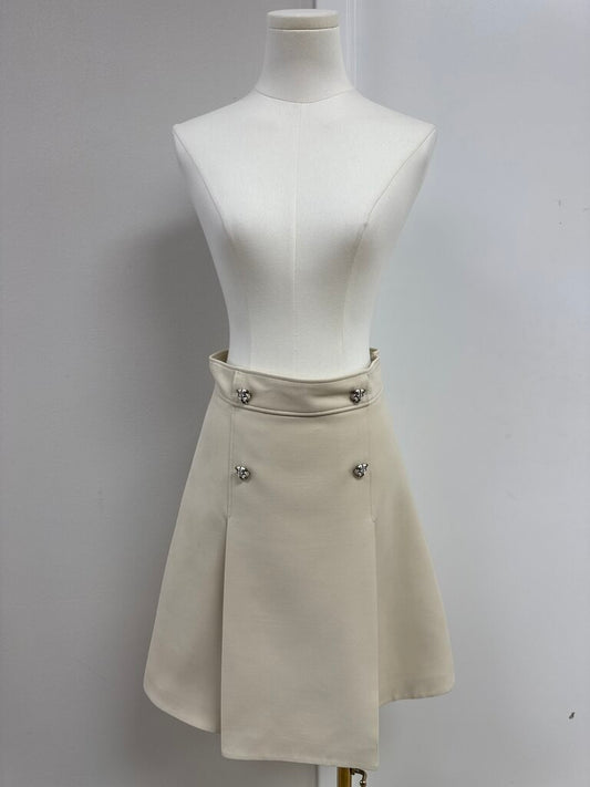 Gucci Beige Tiger Button Pleated Skirt (As Is) (Can be hemmed to remove hole)