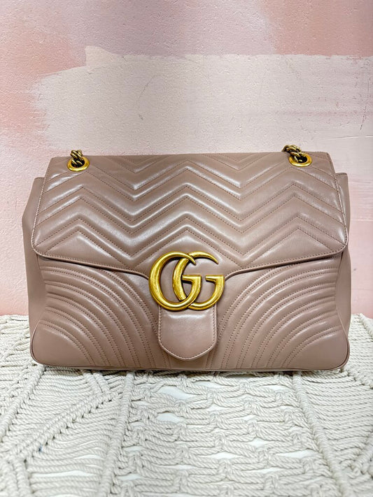 Gucci Tan Double G Marmont Large Flap Shoulder Bag