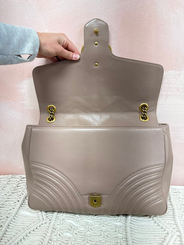 Gucci Tan Double G Marmont Large Flap Shoulder Bag