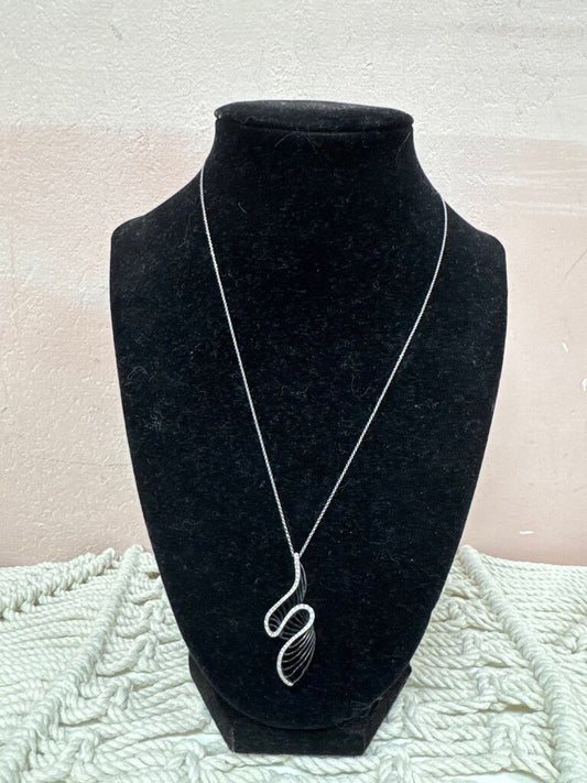 14k White/Black Gold Pave Diamond Swirl Omega Necklace