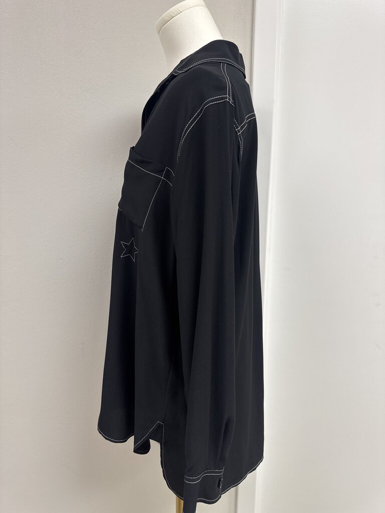 Burberry Black Topstitch Western Style Silk Button Up