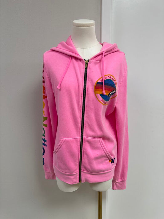 Aviator Nation Neon Pink Zip Up Hoodie