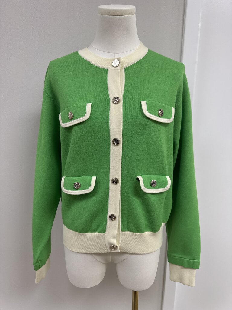 Sandro Green and White Cardigan