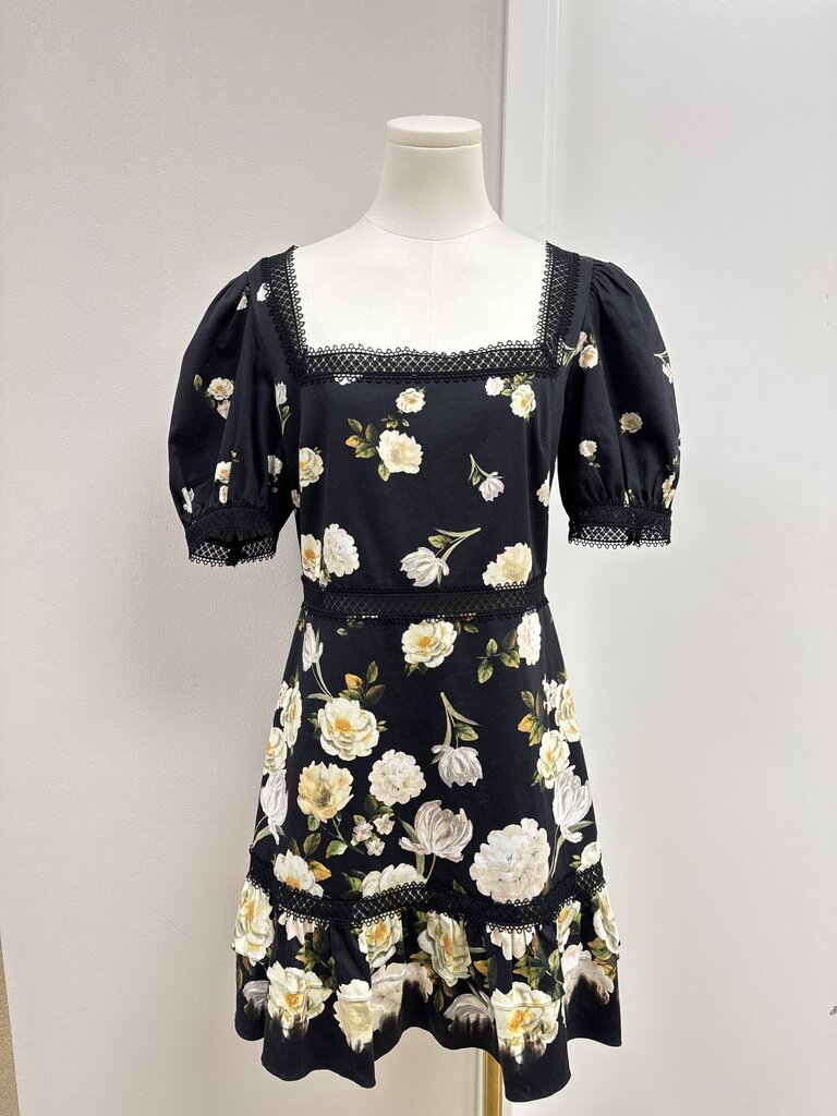alice + olivia Black Floral Mini Dress