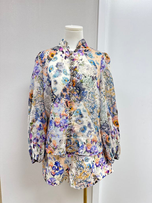 Zimmermann Floral Linen Blouse and Belted Shorts