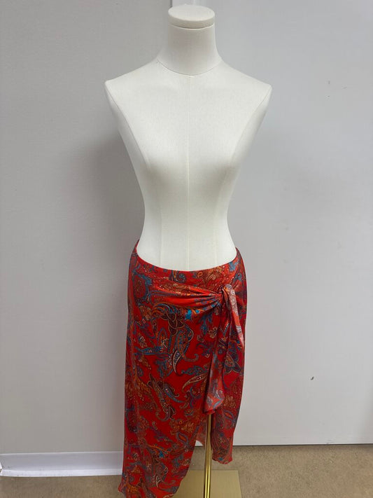 L'Agence Orange Paisley Wrap Skirt